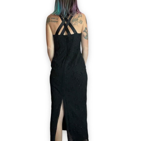 90's CDC Vintage Formal Evening Dress Black Prom Dress Goth Glitter Long Size 8 - Picture 7 of 13